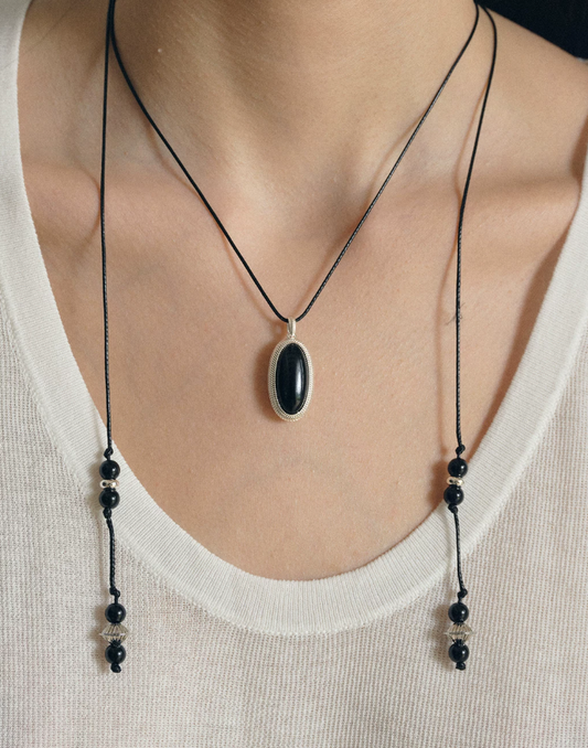 Onyx Veil Agate Pendant Necklace